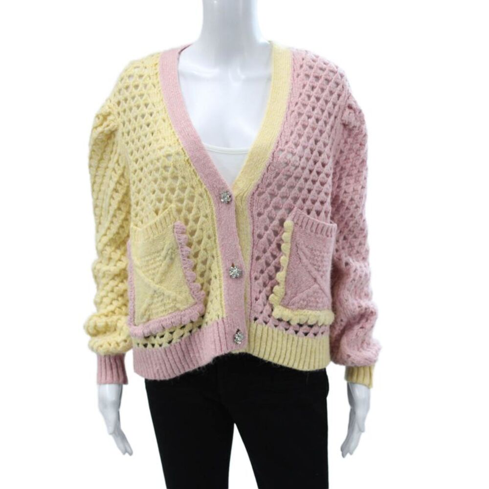 Zara Unisex Cardigan Pink V-Neck Button Long Sleeve 80s Alpaca Blend Size S